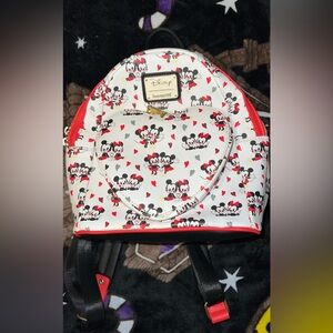 Loungefly Disney Mickey and Minnie Heart Backpack - White and Red